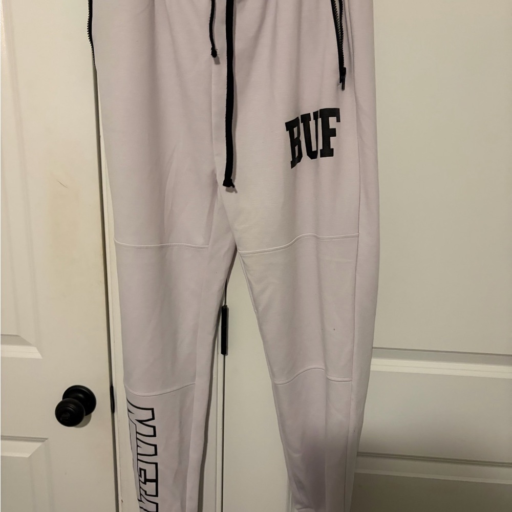 White Joggers with Black Drawstring and Lettering- Buffalo bills